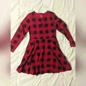 NWT The Children's Place Buffalo Plaid Long Sleeve Skater Dress Size 10/12 L